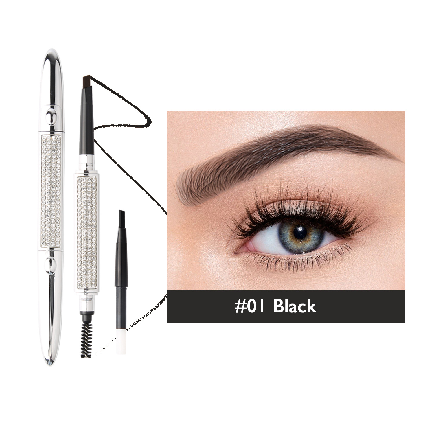 Sky Silver Tube Eyebrow Pencil Double Head Is Not Easy Dizzy Not Easy To Take Off Black - Shop at LoveMi