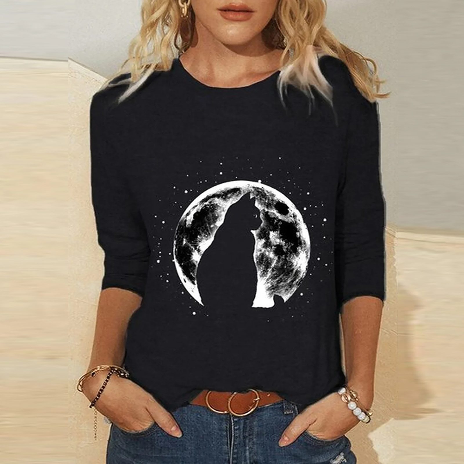 Title 8, Knitted Long Sleeve Printed Round Neck Women