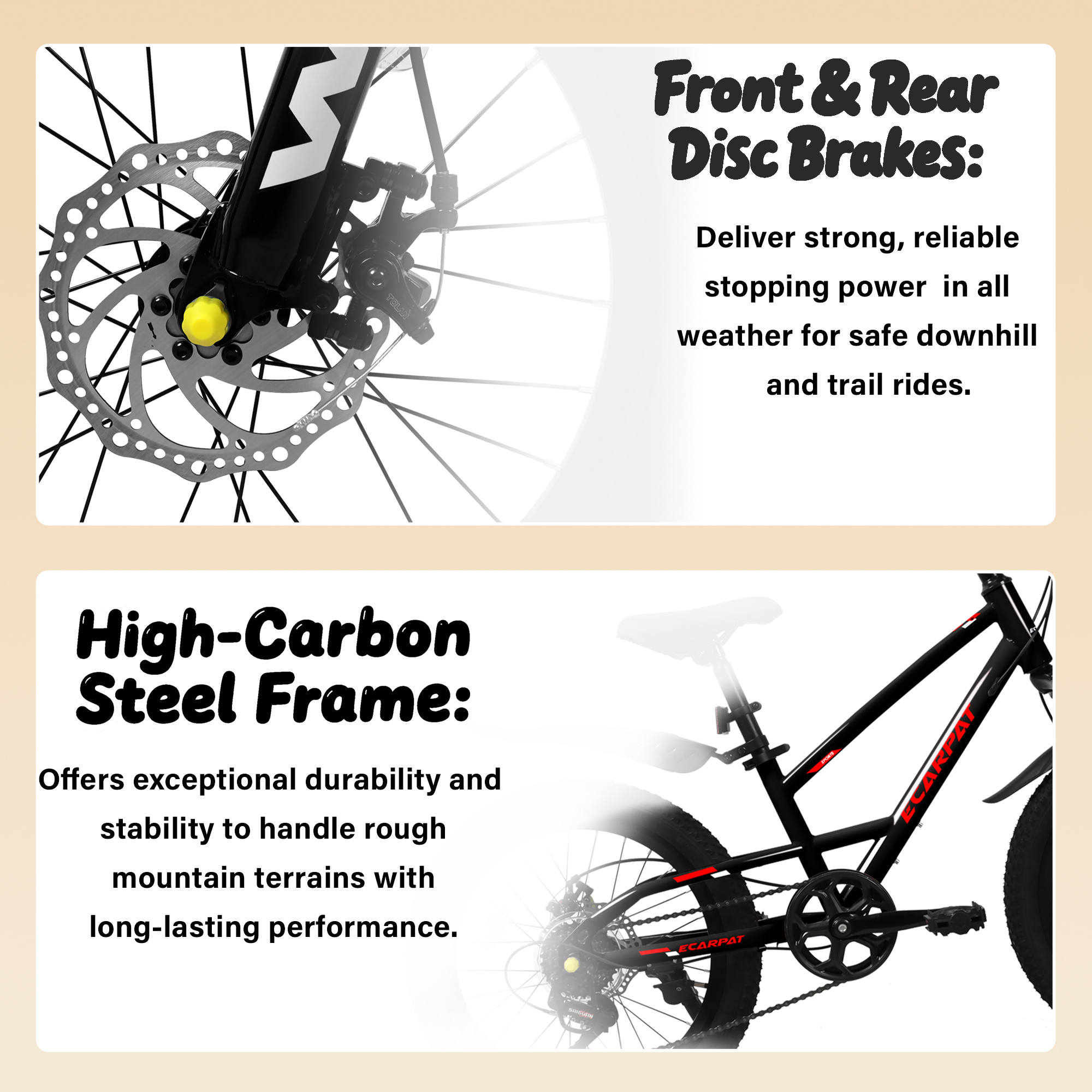 A20184 20 Inch Mountain Kids Bike For Boys & Girls, Ages 6-12, 7-Speed With Front Suspension
