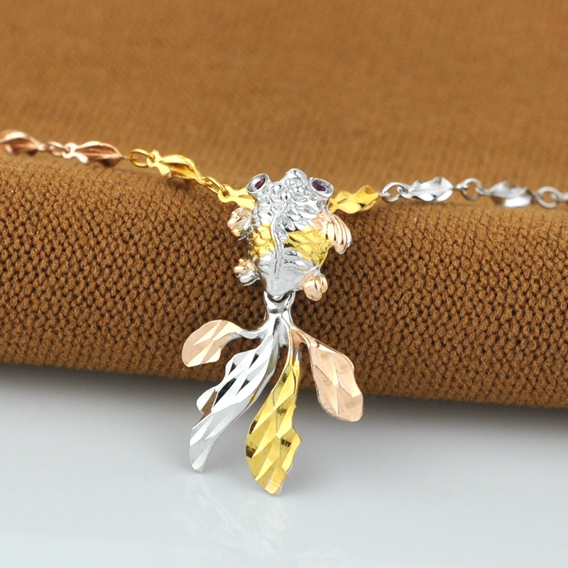 925 Silver Plated Colorful Gold Necklace Colorful Silver Goldfish Pendant Silver Necklace Women's Clavicle Chain