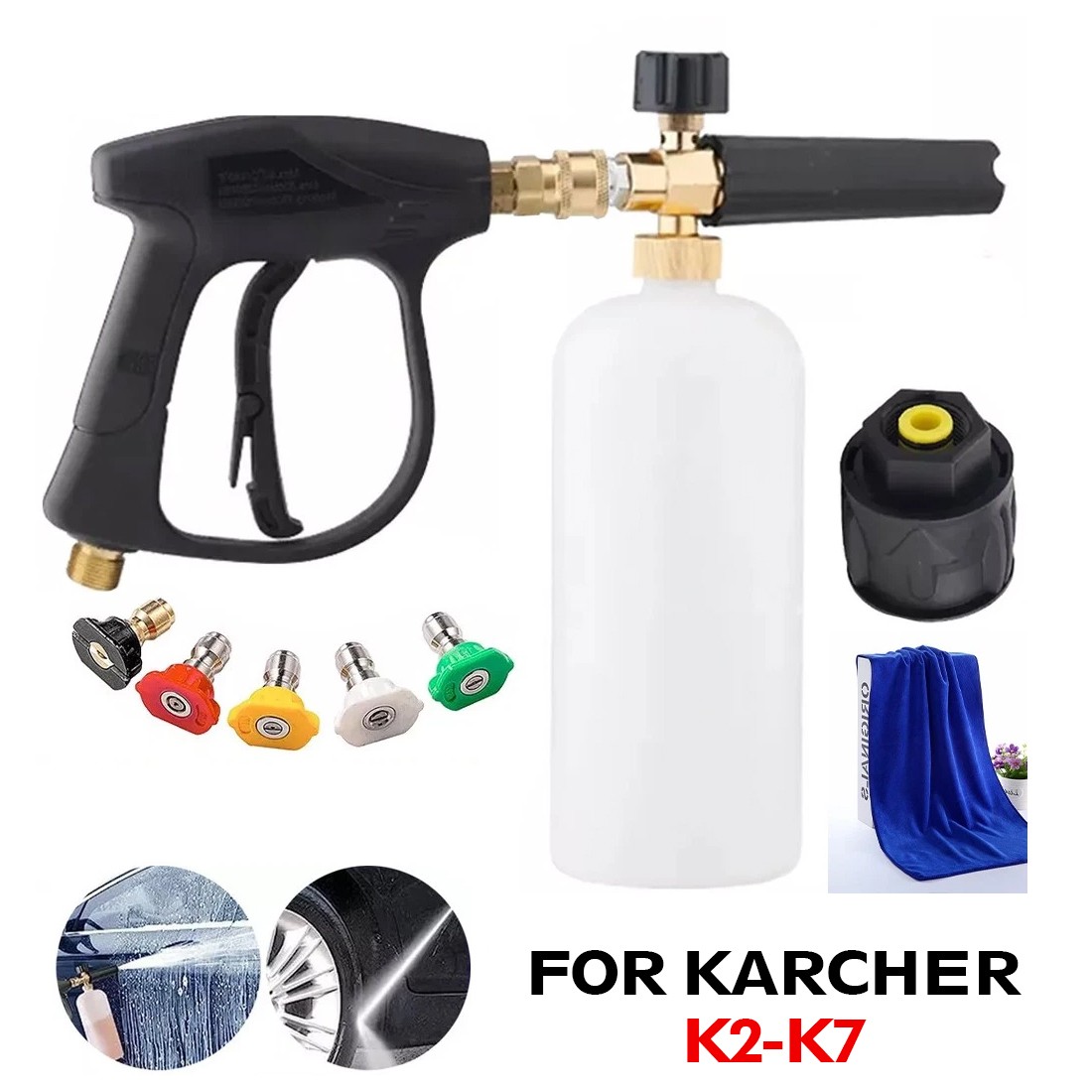 Quick Release Snow Foam Lance Pressure Washer Gun Soap Cannon Bottle 1L