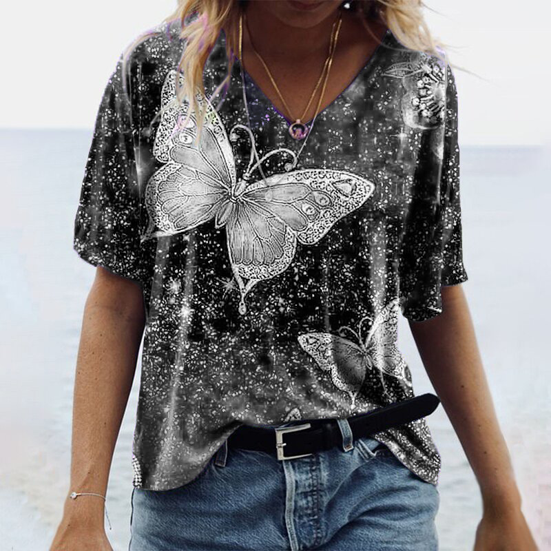 Title 3, Spring And Summer Short-sleeved Butterfly Print...