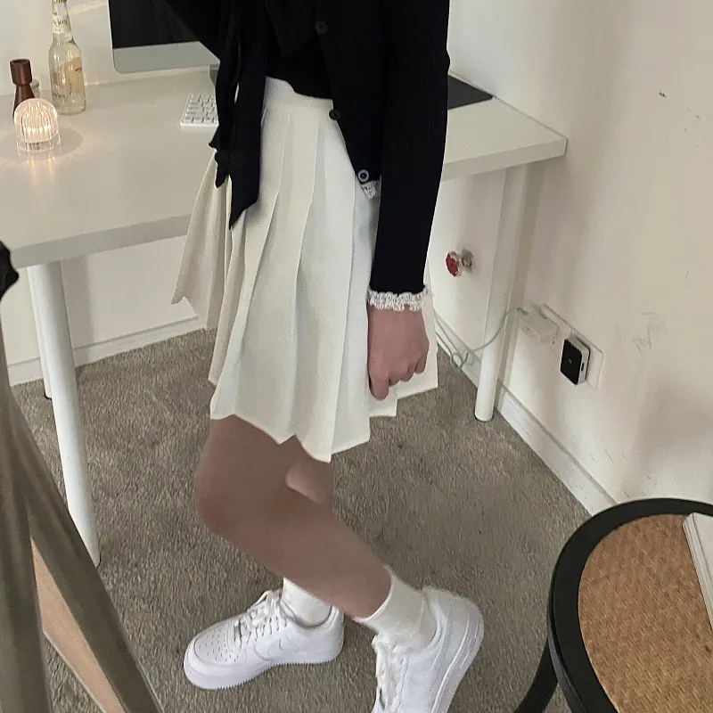 Cute And Playful All-match BM Autumn And Winter Pleated Skirt - White