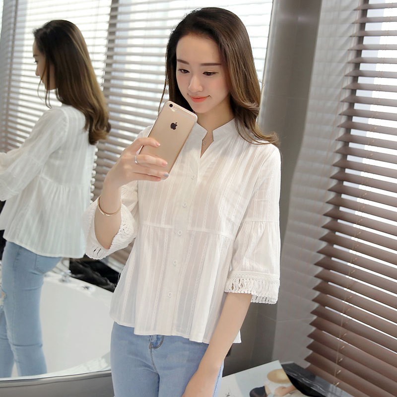Shirt Women's Five-point Sleeve Korean Version