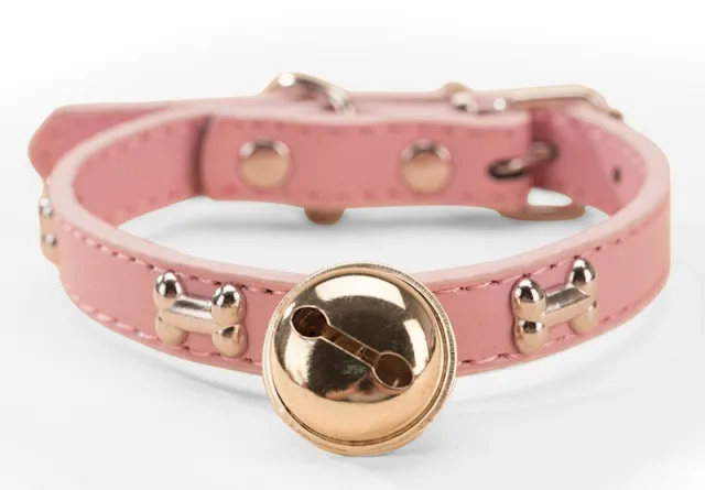 New Pet Claw Print Bone Alloy Bell Collar Pink - Shop at LoveMi