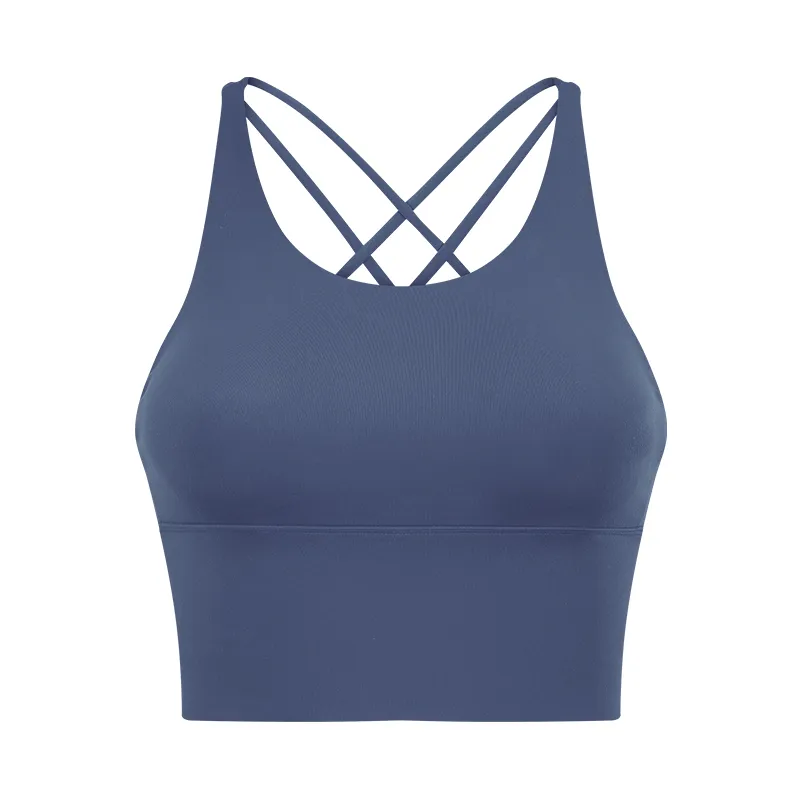 Backless Fitness Bra Small Suspenders Solid Color - Lilac Grey
