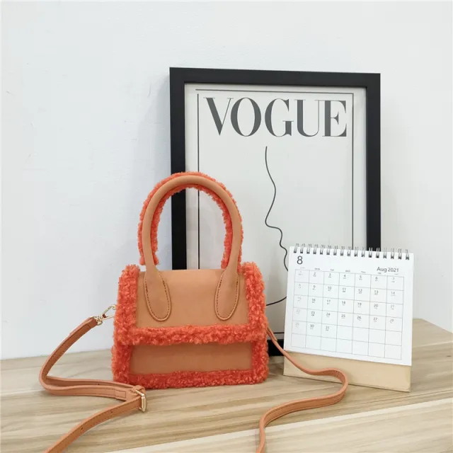 Fur Stitching One shoulder Messenger Bag Clutch Orange - Shop at LoveMi