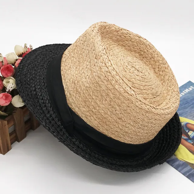 Korean Version Raffia Top Hat Beach Sunshade Sunscreen Black - Shop at LoveMi