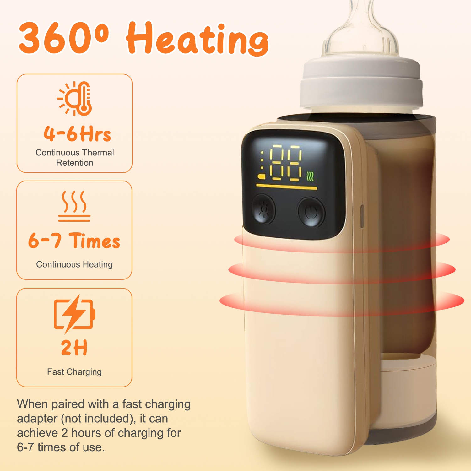 1Pc Portable Bottle Warmer With Night Light On The Go Baby Milk Warmer Milk Formula Warmer For Home Travel With 6 Heating Levels - Image 5