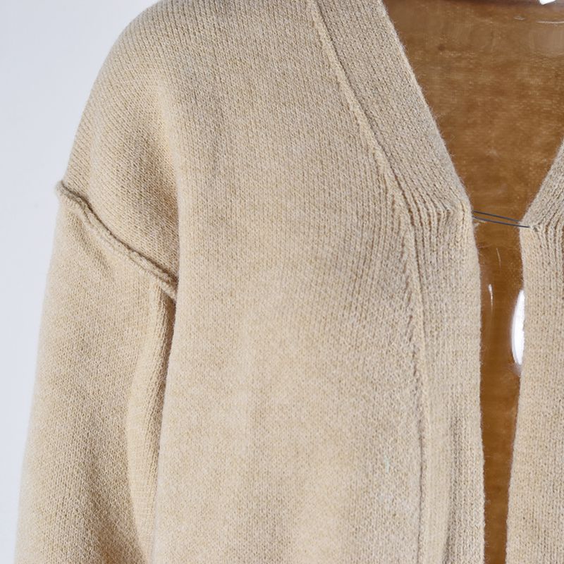 Knitted Solid Color Pocket Mid-length Sweater Coat