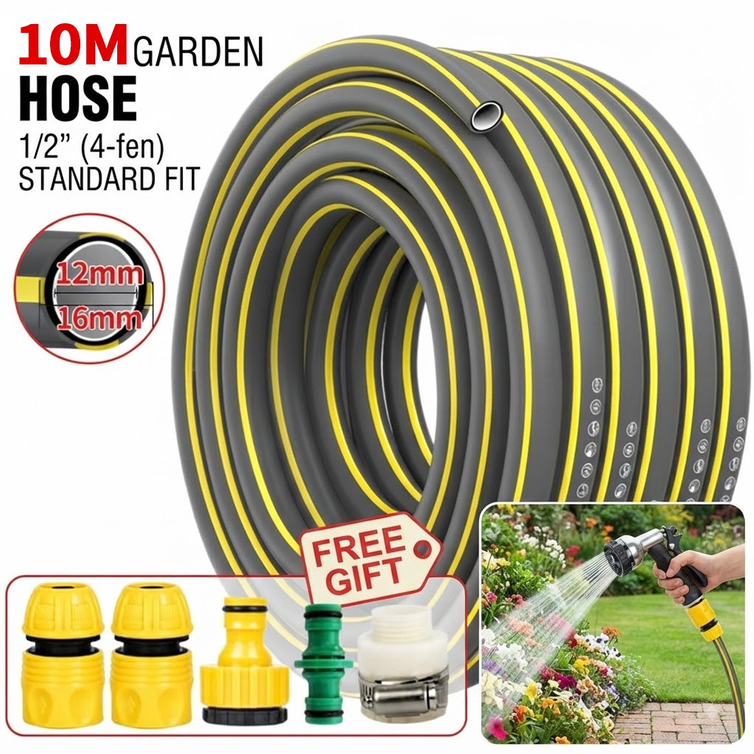 10M-50M Garden Hose Pipe Reinforced Braided PVC Gardening Watering Hosepipe Reel — image 10