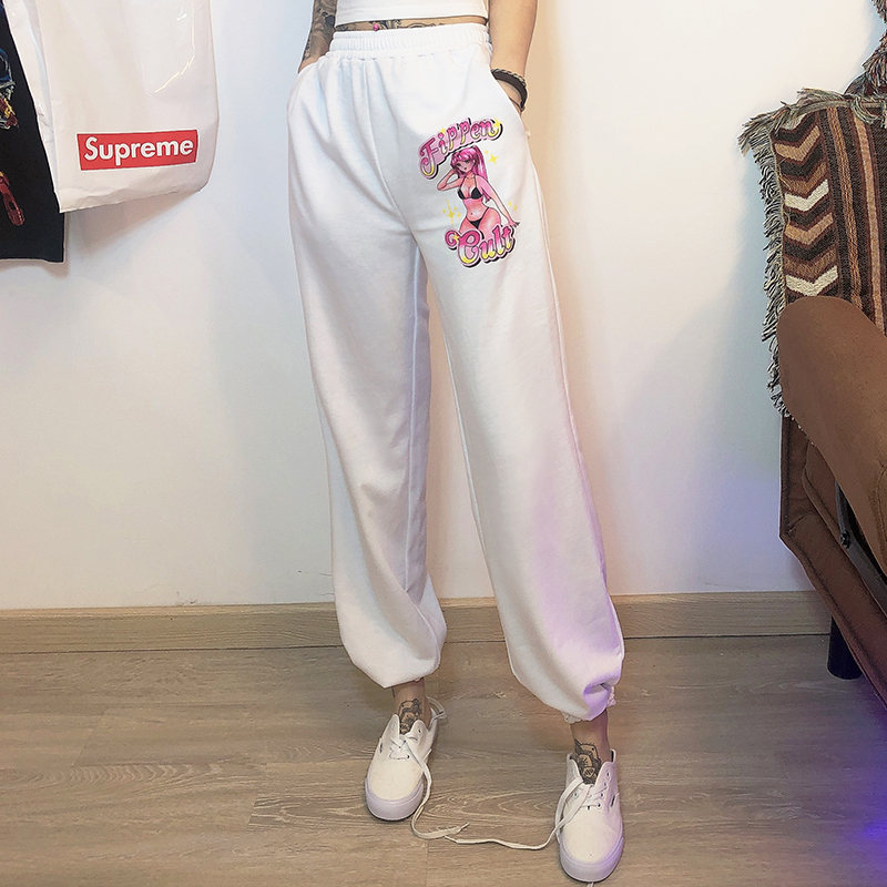 Title 8, Hip-hop high waist beam pants cartoon print