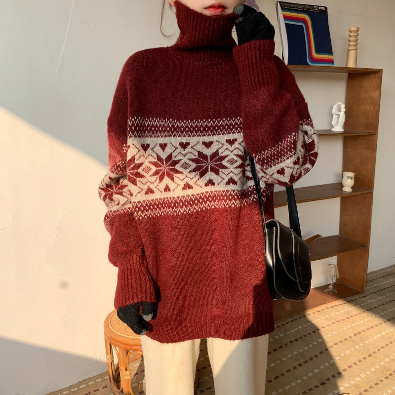 High Neck Christmas Sweater Women's Bottoming Shirt Hong Kong Style Students