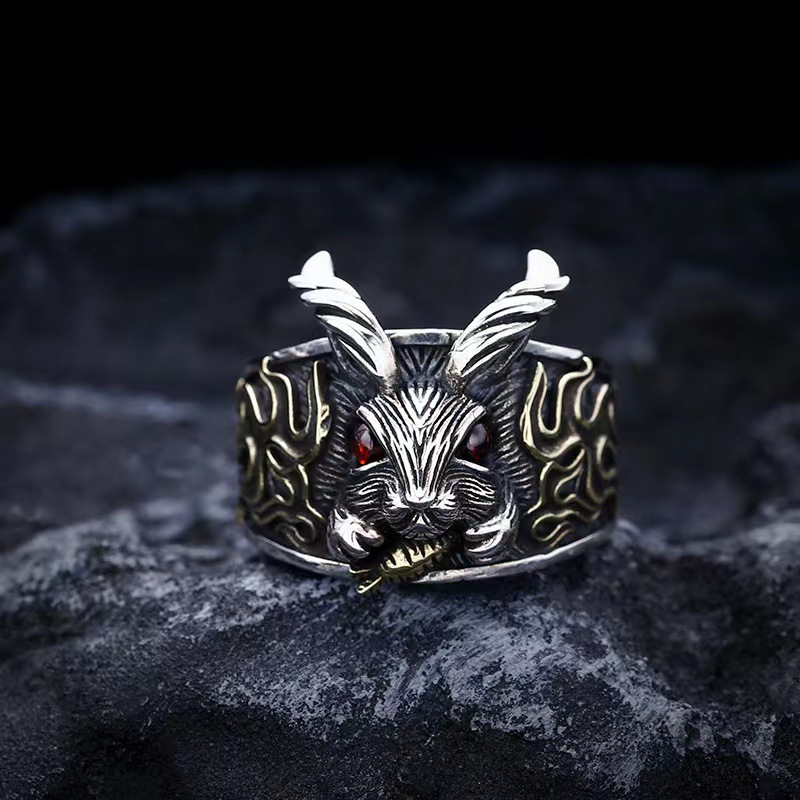 Title 3, S925 Sterling Silver Punk Stil Dark Rabbit Ring...