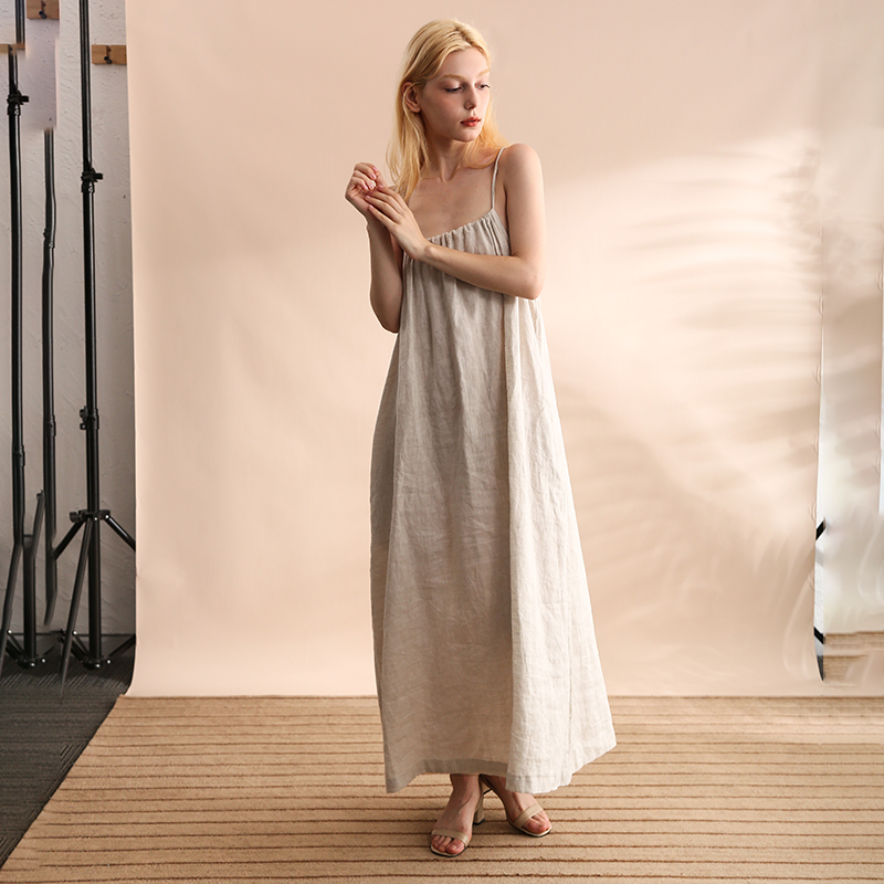Cotton And Linen Dress Off-shoulder Halter Loose Temperament