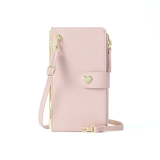 Mobile Phone Bags With Transparent Touch Screen Love Buckle Long Wallet Women Multifunctional Crossbody Shoulder Bag Pink - Shop at LoveMi