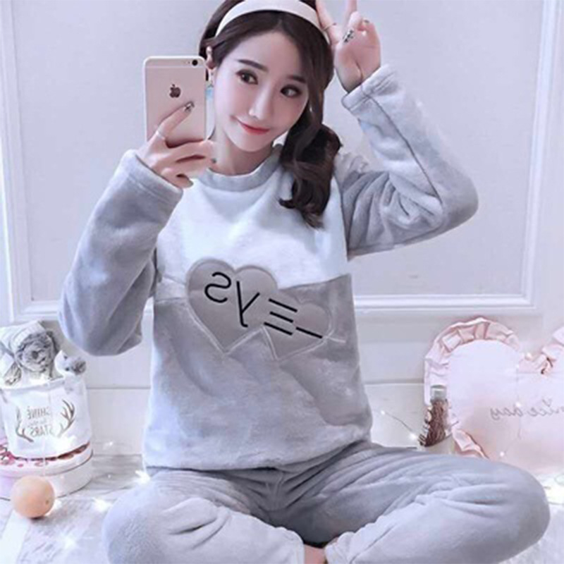 Flannel New Lady Coral Fleece Pajamas Cute Cartoon Pattern