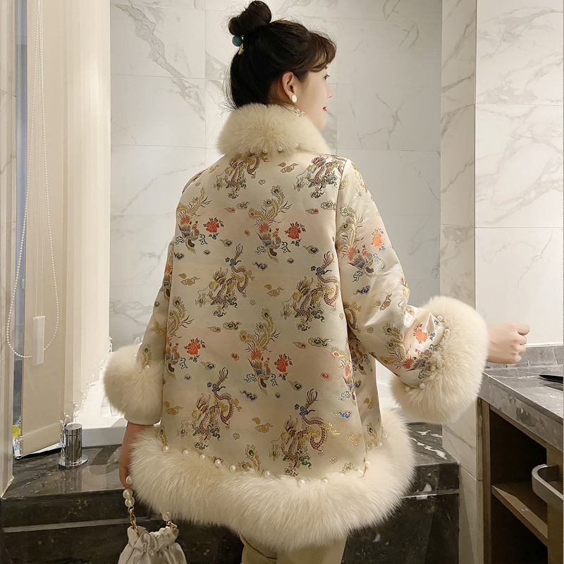 Winter Wind Beaded Faux Fox Cloak Fur Coat