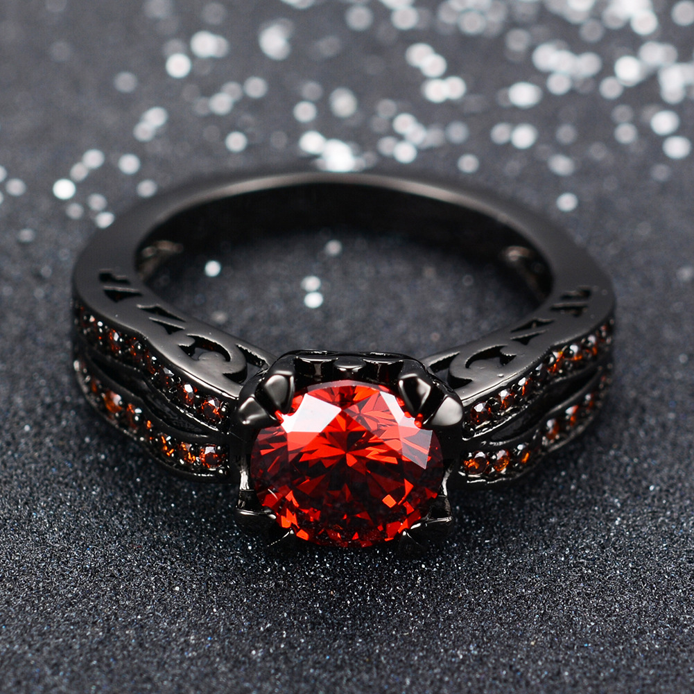 Title 3, Retro Black Gold Pomegranate Red Diamond Ring F...