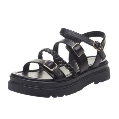New All-match Flat-bottom Fairy Style Student Sandals Female Korean Version Thick - Black - View 1