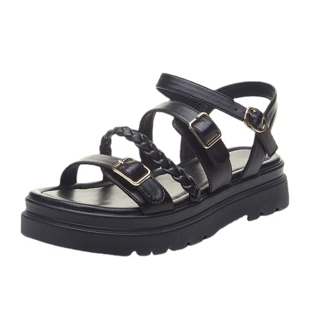 New All match Flat bottom Fairy Style Student Sandals Female Korean Version Thick Black - Shop at LoveMi