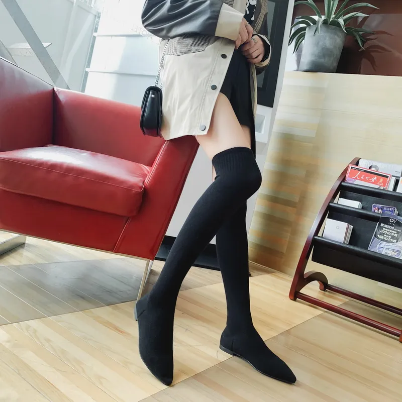 Thin Socks Boots Long Tube All-match Thin Boots Over The Knee Boots - Black