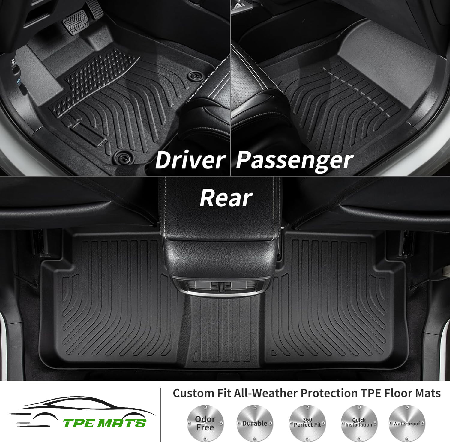 Floor Mats Custom For Jetta 2019-2025 Waterproof Car Mats All Weather Guard Mats Heavy Duty TPE Automotive Floor Liners Accessories Front& Rear Row Full Set - Black
