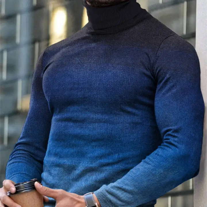 Autumn Winter Men's Long Sleeve Turtleneck T Shirt Printed Casual Top