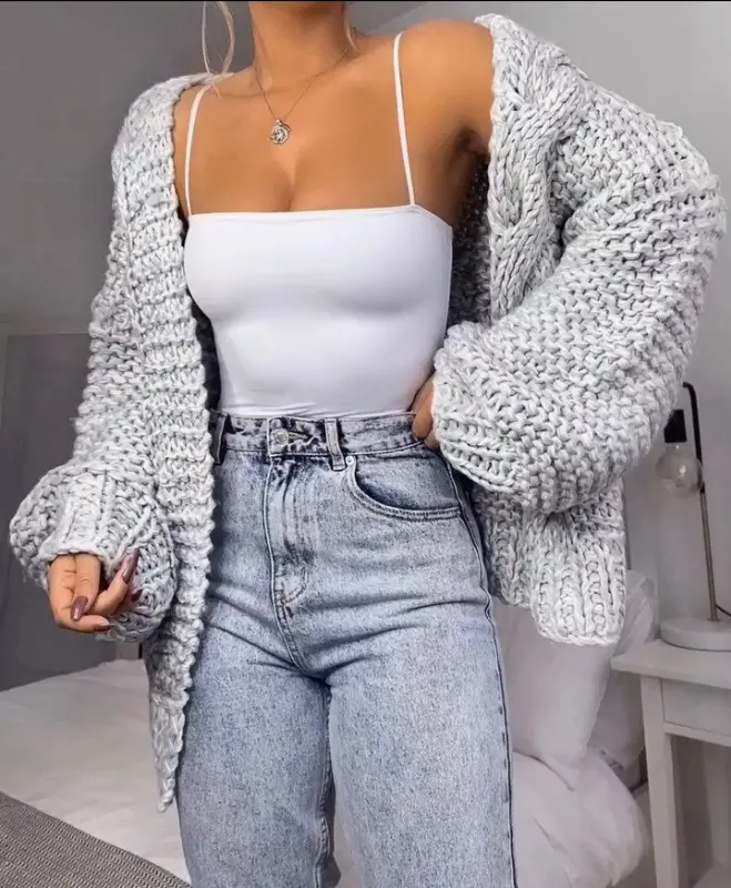 Fashion Women Winter Faux Mohair Knitted Sweater Loose Warm