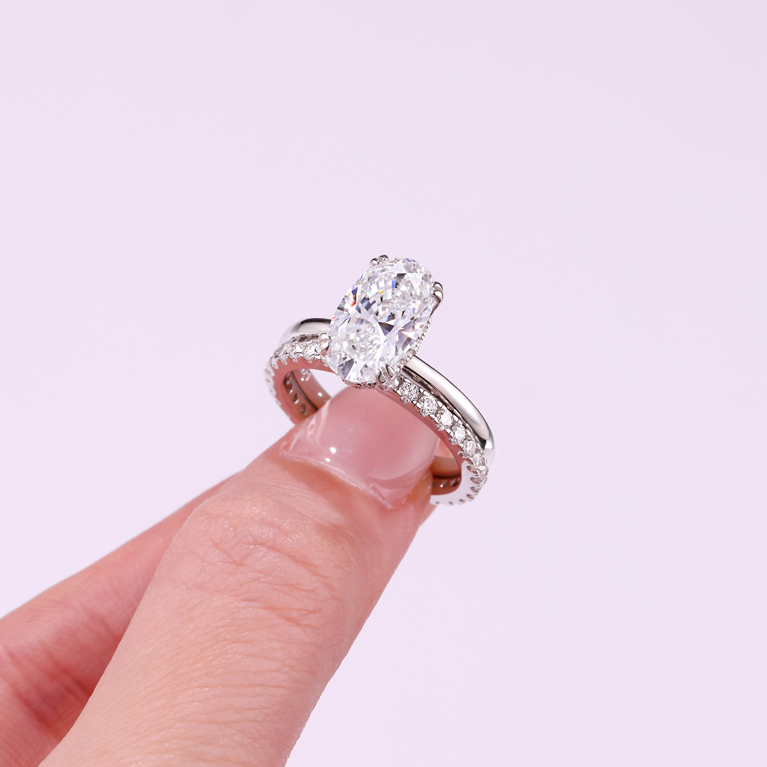 Egg-shaped Moissanite Double Rings Set With Top-quality Moissanite Luxury, Fashionable And Light Luxury Jewelry Silver Ring S925 Silver Plated With Platinum - Jewelry & Watches