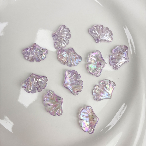 Translucent AB Iridescent Scallop Leaf Charms, Top-Hole Ribbed Acrylic Fan Pendants For DIY Hanfu Hairpins, Earrings & Necklace Drops.