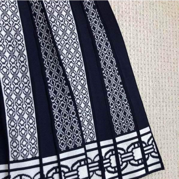 Early Autumn New Retro Print POLO Collar Knitted Stretch A-line Dress