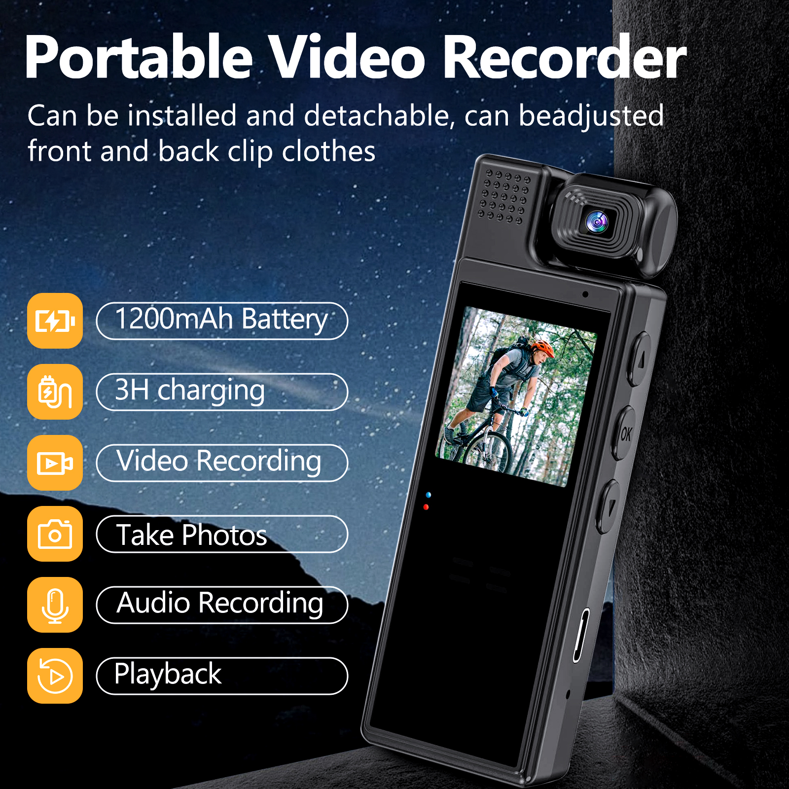 1080P HD Body Camera With Rotatable Lens, Portable Meeting Recorder With Screen & Clip, Wearable Video Recorder Supports TF Card For Law Enforcement & Conference