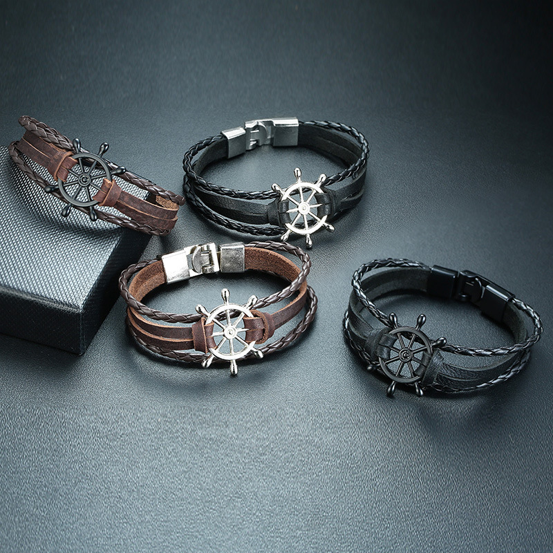 Title 5, Alloy Buckle Rudder Leather Bracelet Black