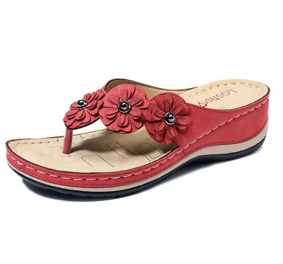 Retro Slope With Casual Flip-Flops - Red