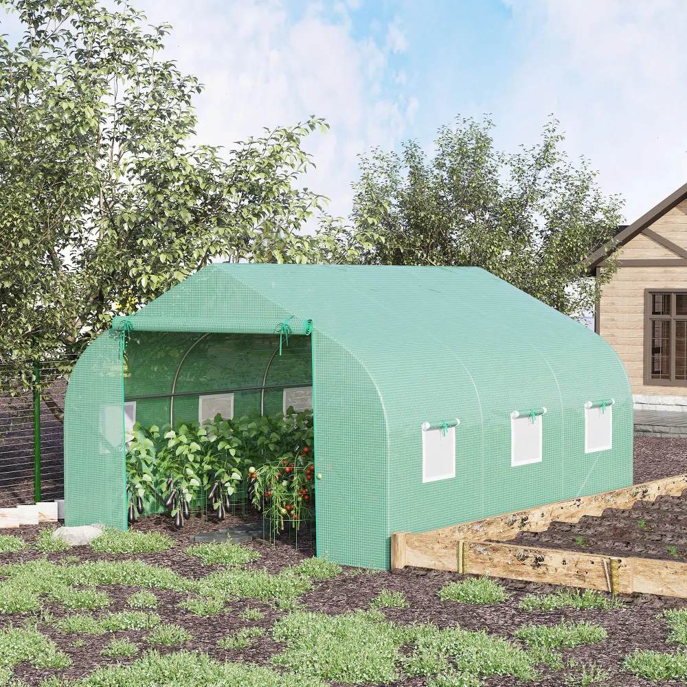 Outdoor Walk-In Tunnel Greenhouse 11.5 X 10 X 6.5 With Roll-up Windows Zippered Door PE Cover Green