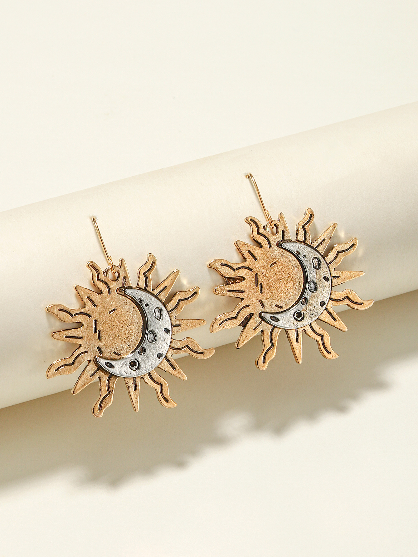 Creative Personality Sun And Moon Two-color Trend Sun And Moon Earrings