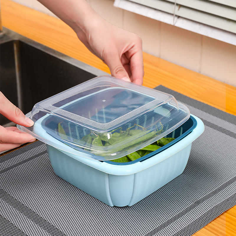 Title 2, Household Double-layer Drain Basket With Lid