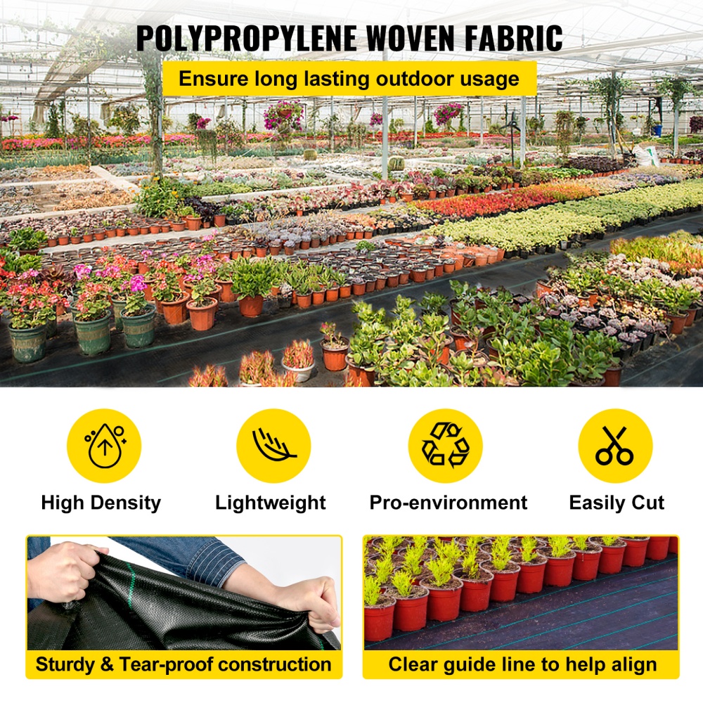 VEVOR 6.5FTx300FT Premium Weed Barrier Fabric Heavy Duty 3OZ, Woven Weed Control Fabric, High Permeability Good For Flower Bed, Geotextile Fabric For Underlayment, Polyethylene Ground Cover image 5