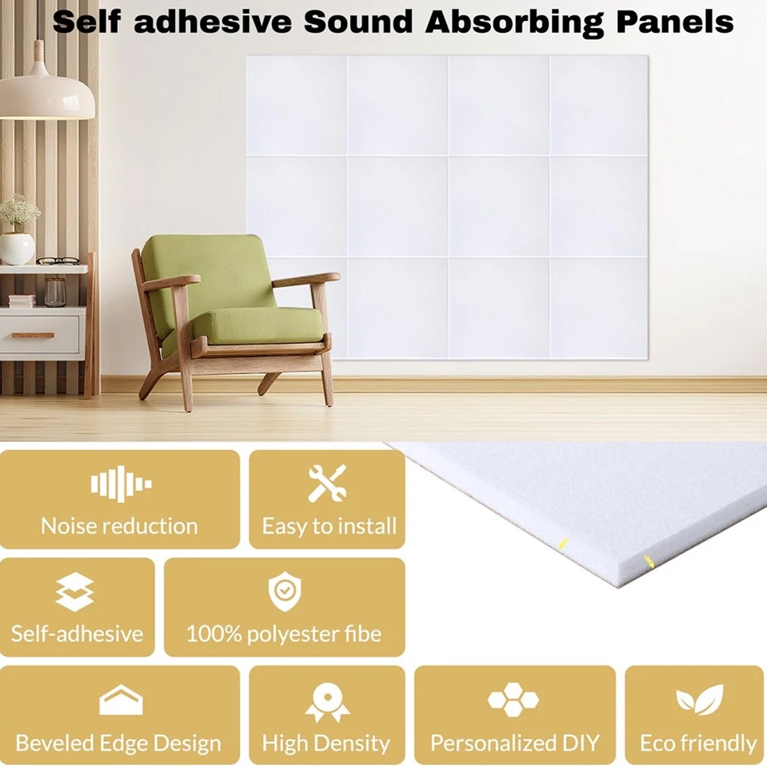 Acoustic Wall Panel Tiles Studio Sound Proofing Insulation Self Adhesive---Black-12PCS