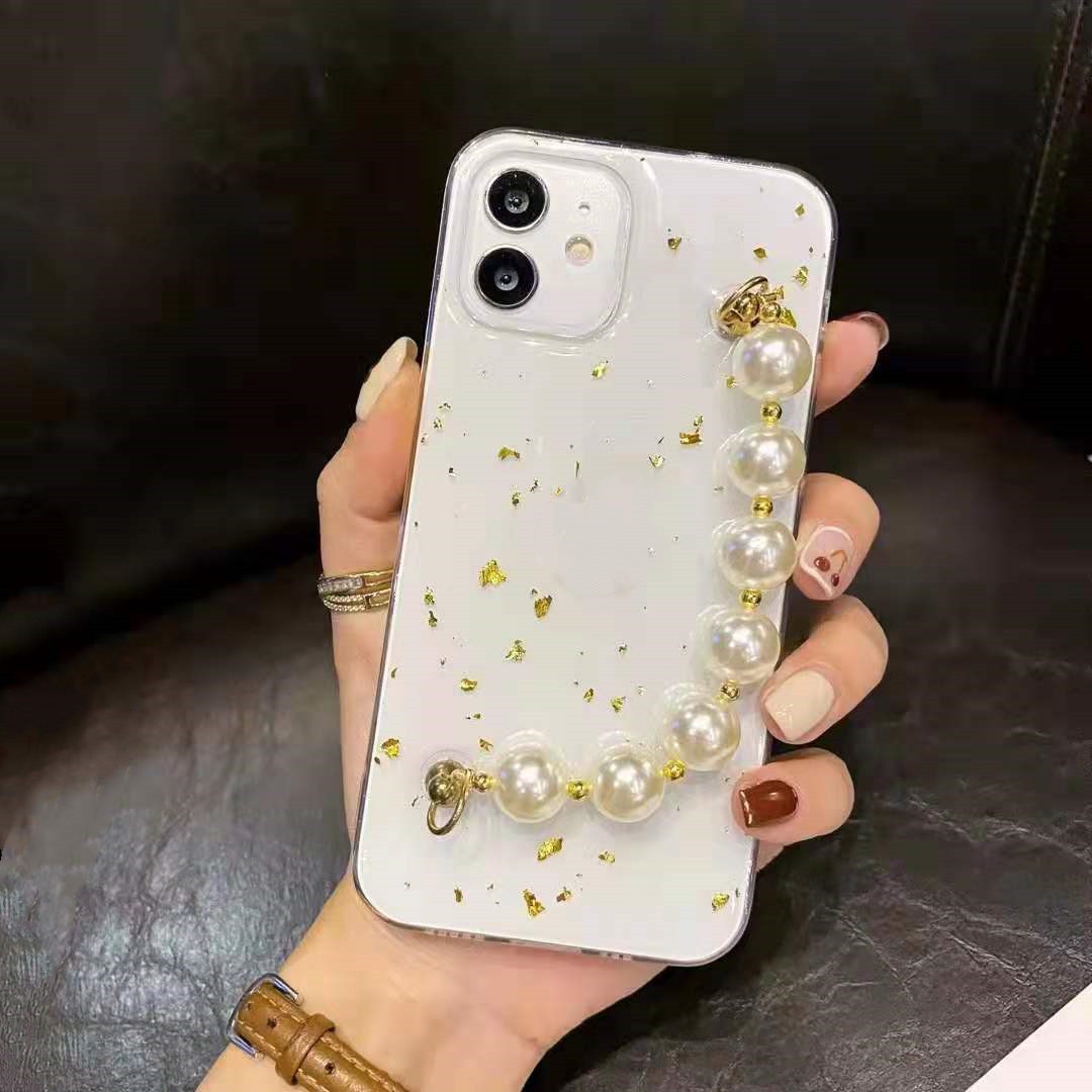 Compatible With , Suitable For 12 Mobile Phone Case IPhone11promax All-inclusive Xr Epoxy Glitter Female Soft Case Pearl Chain