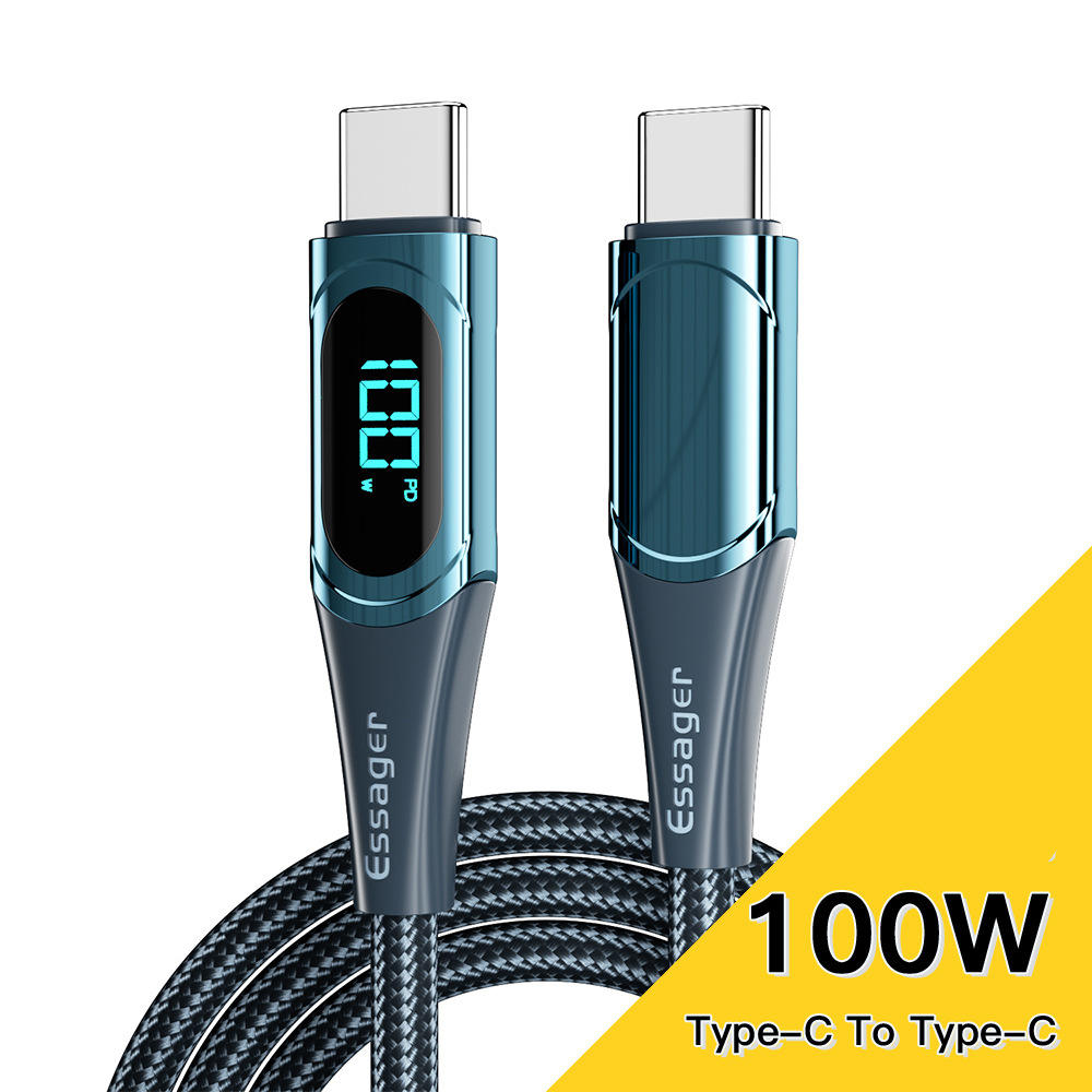 Digital Display Fast Charging Data Cable Zinc Alloy USB Type-C 1m 2m 100W 27W 66 - Picture 6 of 8
