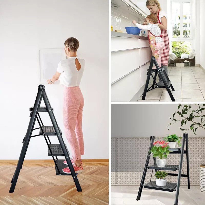 3 Step Ladder Folding Portable Compact Heavy Duty Anti-Slip Mat Stoo