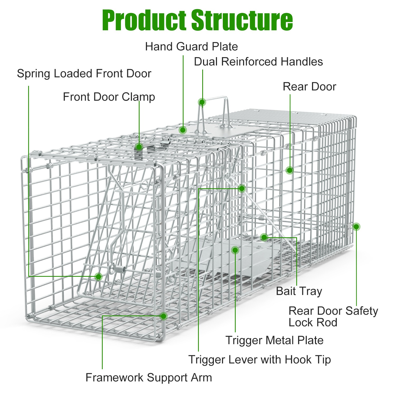 1Pc Humane Cat Trap Cage With Gloves Catch Release Live Animal Rodent Cage Collapsible Galvanized Wire For Raccoons Beavers Groundhogs Foxes Armadillos