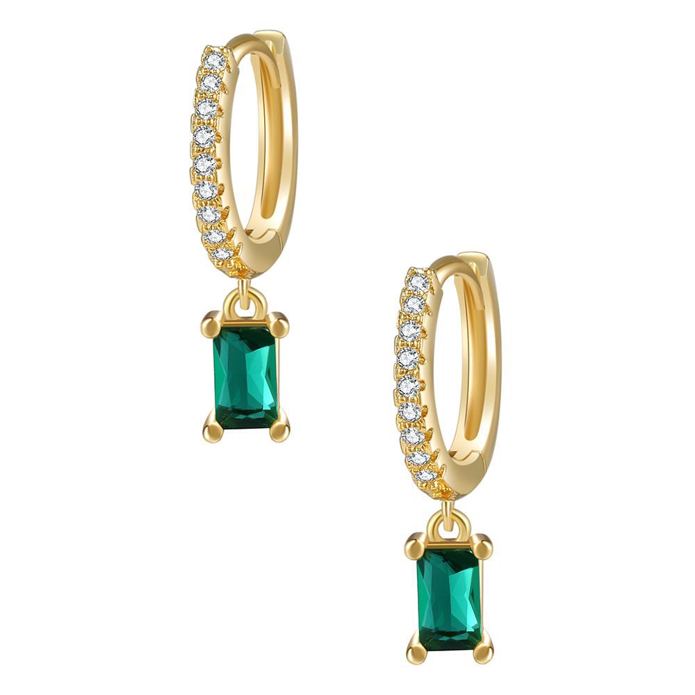 Rectangular Zircon Earrings Brass Gold-plated Jewelry