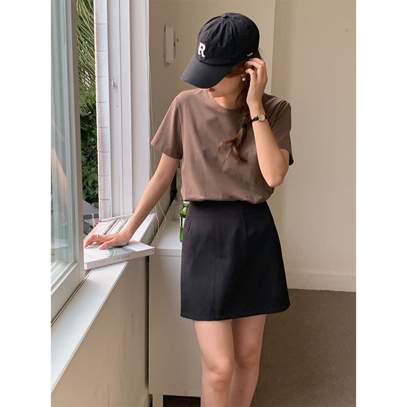 Women's Solid Color Round Neck Loose And Slim Short Sleeve T-shirt