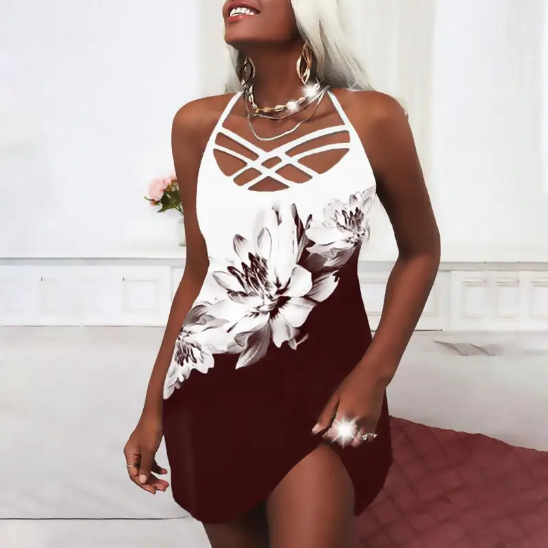 Printed Sexy Sleeveless Suspender Dress