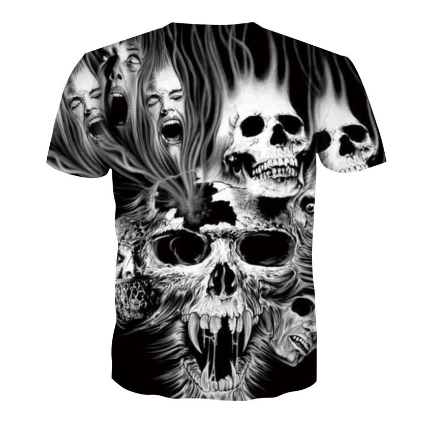 Title 3, 3D Digitaldruck Schädel Fashion T-Shirt mit kur...