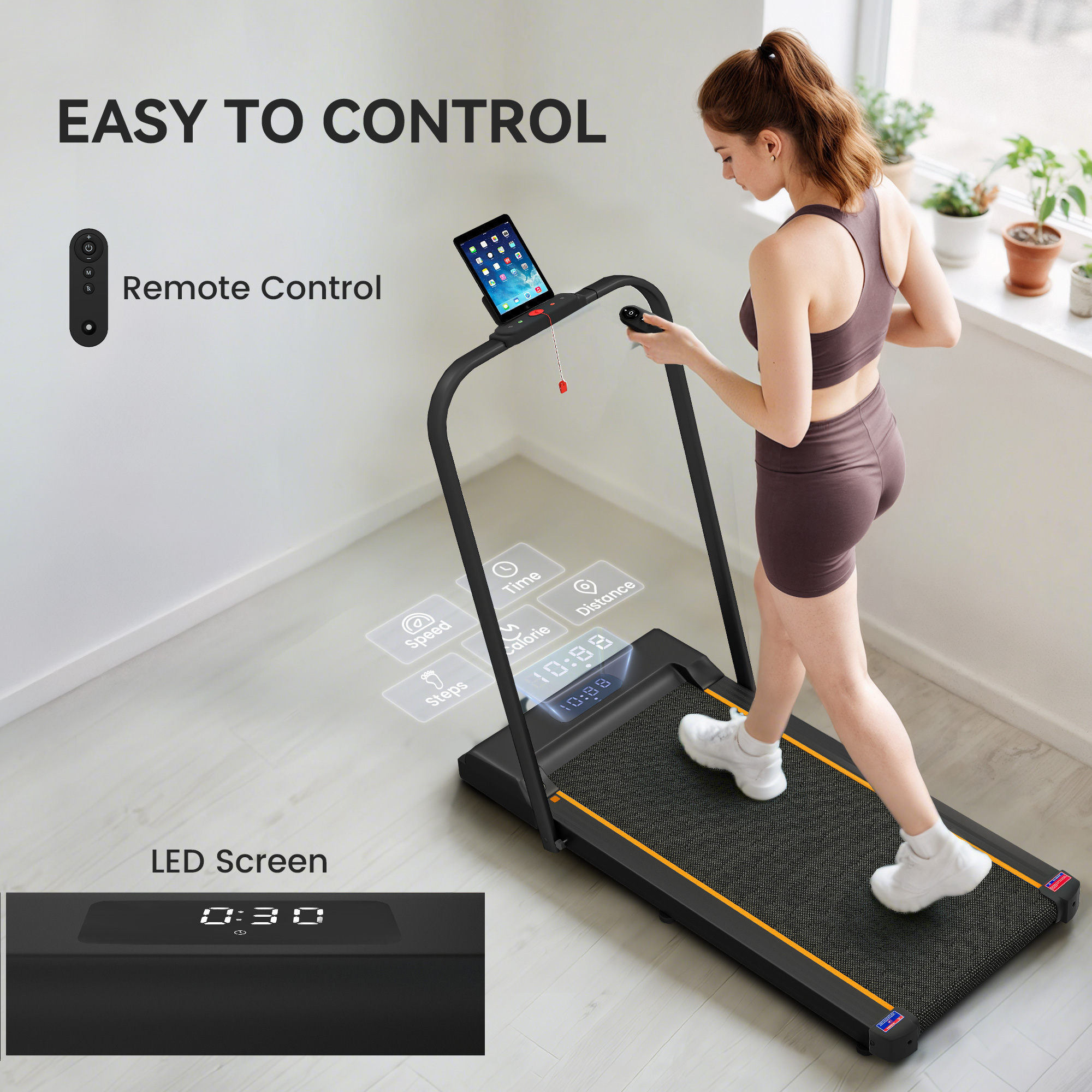 Orange-2.5-horsepower Walking Mat,1-6 Kilometers Per Hour Folding Treadmill — image 5