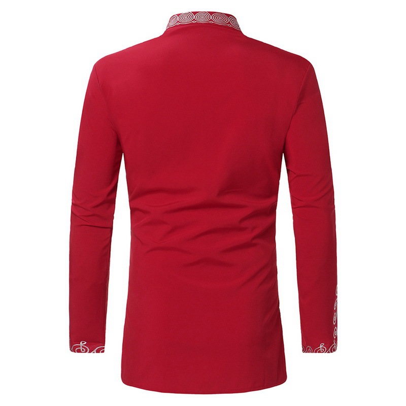 Fashion Men's Printed Long Sleeve Stand Collar Shirt